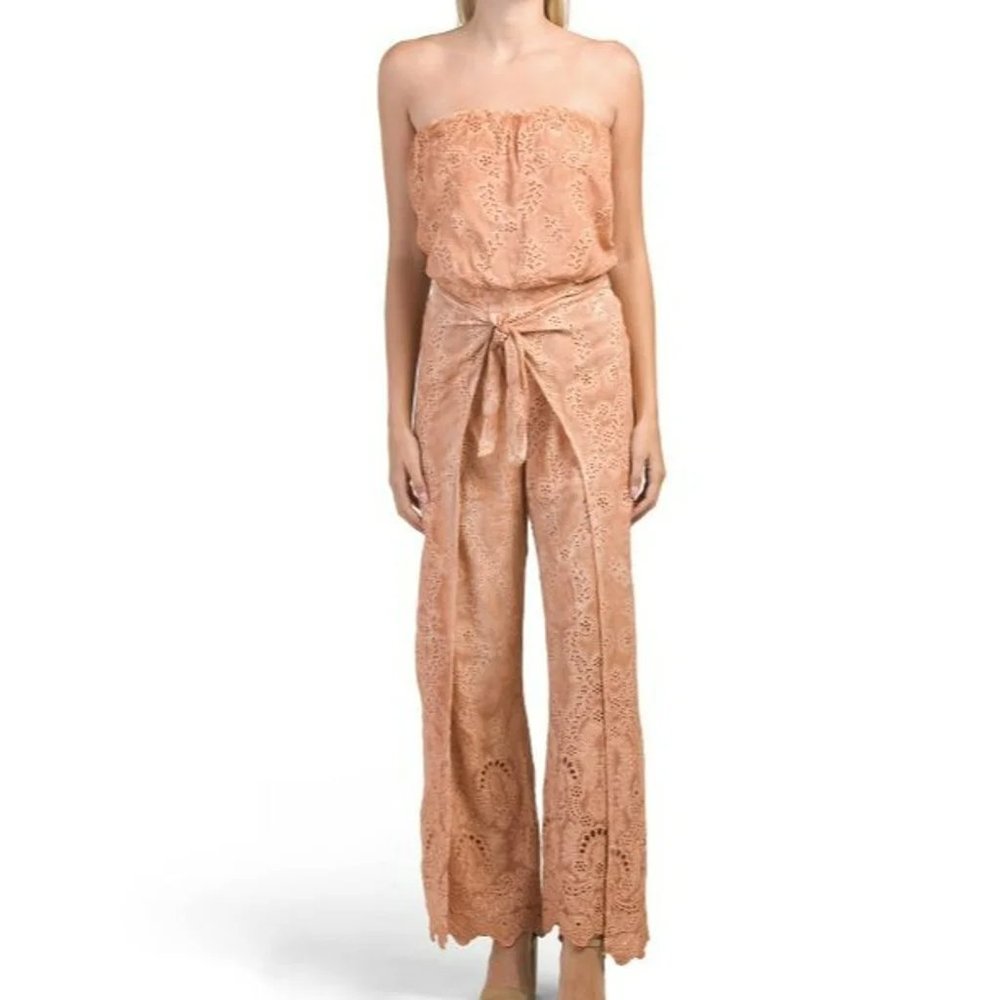 YFB Ellis Eyelet Strapless Jumpsuit in Mesa Oil Size S - NWT